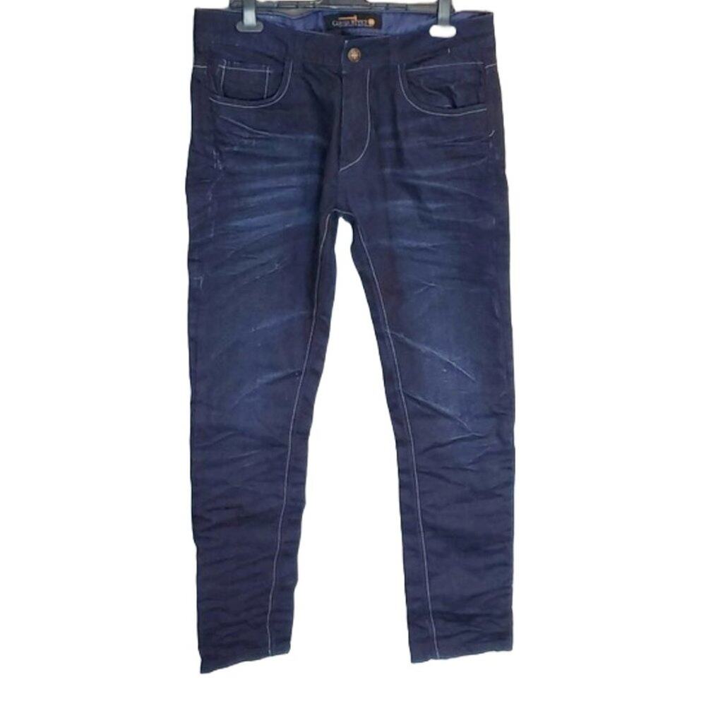 Copper Rivet Men's 3D Whisker Skinny Dark Blue Denim Jeans SZ 34